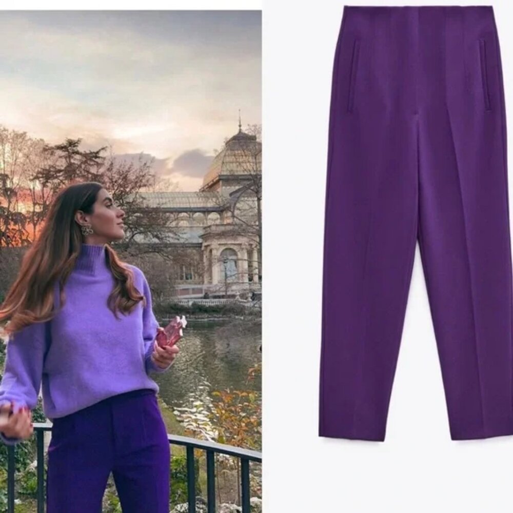 Zara High-Waisted Wide-Leg Cropped Pants – Vibrant Purple | Size M